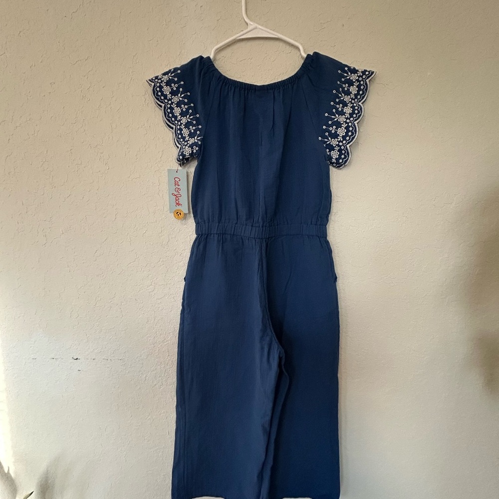 Girls Spring/Summer Ready Cat & Jack Royal Blue Flutter-Sleeve Wide-Leg Jumpsuit - Picture 5 of 6